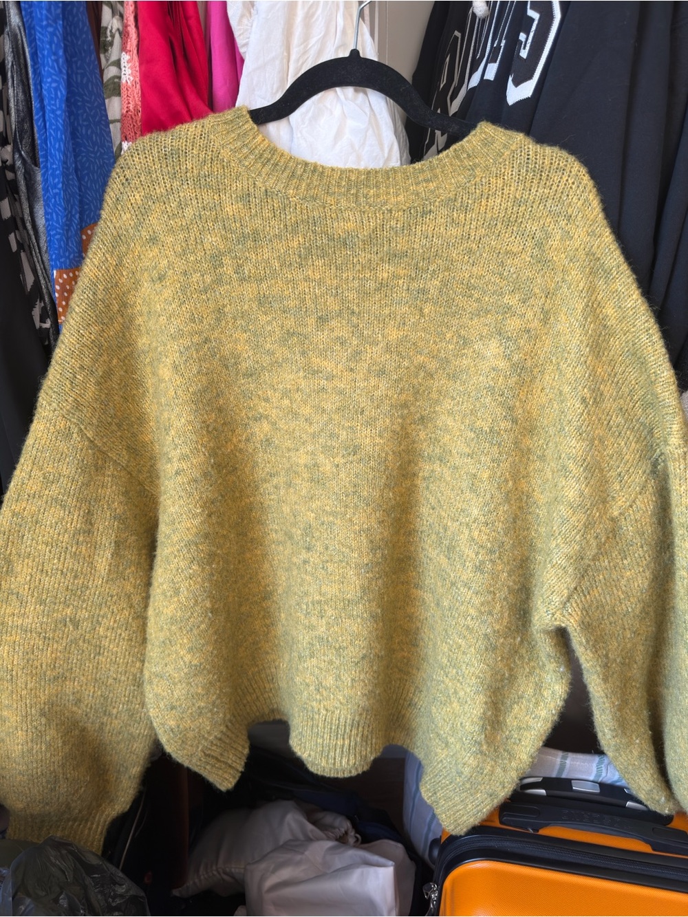 Green/Yellow SHEIN fuzzy fall sweater